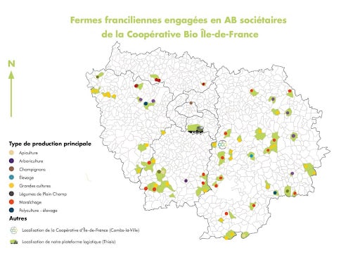 Exploitations franciliennes engagées en AB sociétaires de la Coopérative Bio Île-de-France.